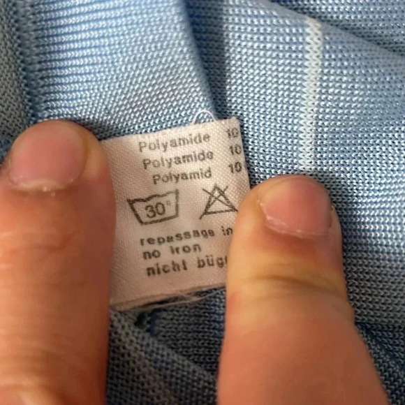 Vintage Montagut Paris blue striped polyamide t-shirt size small - Picture 5 of 6